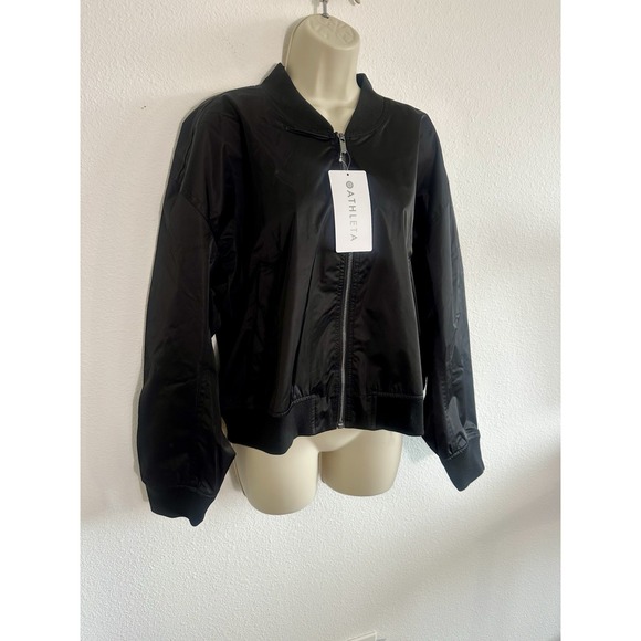 Athleta Black Flex Bomber Jacket NWT XL Water Repellent Full Zip Sateen - Picture 4 of 9
